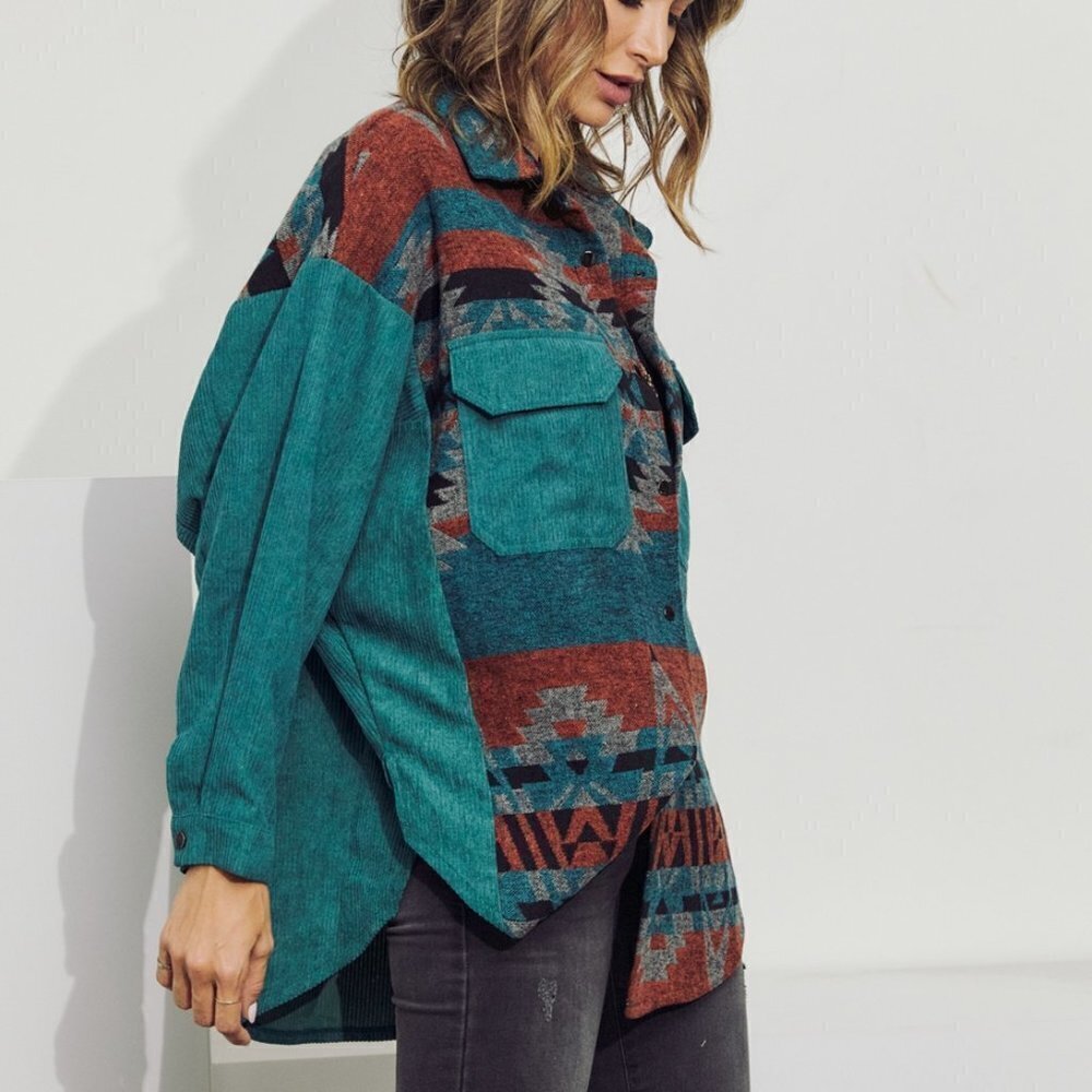 THE SKYLAR SHACKET CORDUROY AZTEC PRINT SHACKET - Picture 2 of 5